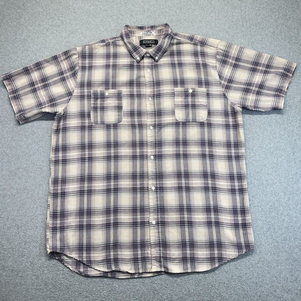 Ezekiel Button-Down Shirt Men’s 3XL Tan Purple Plaid Double Pocket Casual